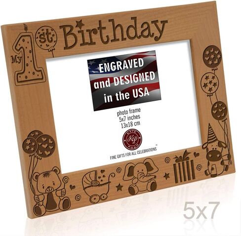 KATE POSH - My First (1st) Birthday Picture Frame - Engraved Natural Wood Photo Frame - First Birthday Gifts, First Birthday Boy, First Birthday Girl, First Birthday Decorations (4x6-Horizontal) in Saudi Arabia