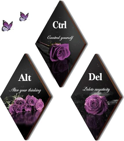 3 قطع ديكور حمام أرجواني ديكور حائط أرجواني مع وردة أرجوانية واقتباسات ملهمة Ctrl Alt Del مزرعة خشبية أرجوانية جدار فني لفتاة النساء مكتب غرفة المعيشة غرفة النوم (وردة أرجوانية 12 × 7 بوصة) in Kuwait