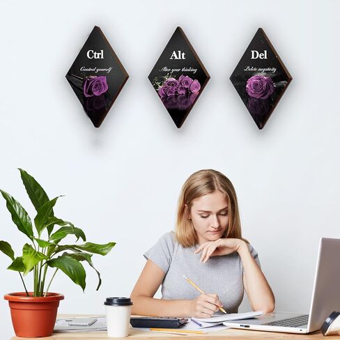 3 قطع ديكور حمام أرجواني ديكور حائط أرجواني مع وردة أرجوانية واقتباسات ملهمة Ctrl Alt Del مزرعة خشبية أرجوانية جدار فني لفتاة النساء مكتب غرفة المعيشة غرفة النوم (وردة أرجوانية 12 × 7 بوصة) in Kuwait