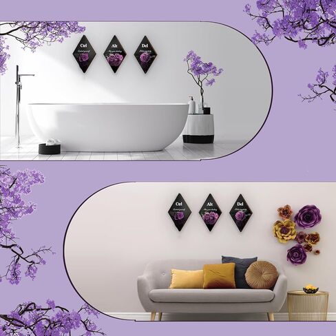 3 قطع ديكور حمام أرجواني ديكور حائط أرجواني مع وردة أرجوانية واقتباسات ملهمة Ctrl Alt Del مزرعة خشبية أرجوانية جدار فني لفتاة النساء مكتب غرفة المعيشة غرفة النوم (وردة أرجوانية 12 × 7 بوصة) in Kuwait