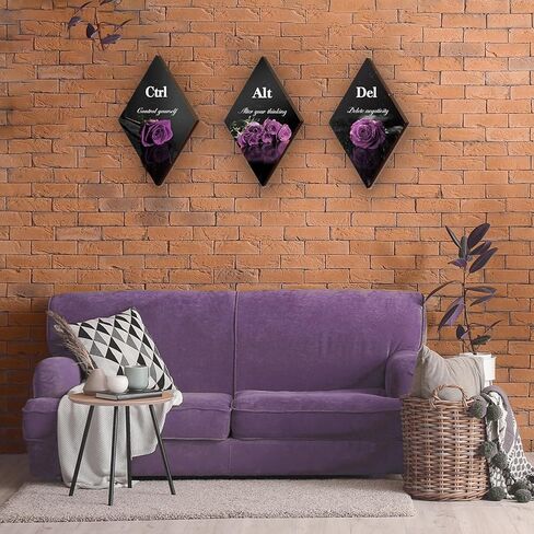 3 قطع ديكور حمام أرجواني ديكور حائط أرجواني مع وردة أرجوانية واقتباسات ملهمة Ctrl Alt Del مزرعة خشبية أرجوانية جدار فني لفتاة النساء مكتب غرفة المعيشة غرفة النوم (وردة أرجوانية 12 × 7 بوصة) in Kuwait