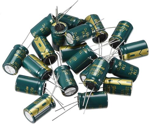 uxcell Aluminum Radial Electrolytic Capacitor Low ESR Green with 2200UF 25V 105 Celsius Life 3000H 13 X 21 Mm High Ripple Current,Low Impedance 20pcs in Saudi Arabia