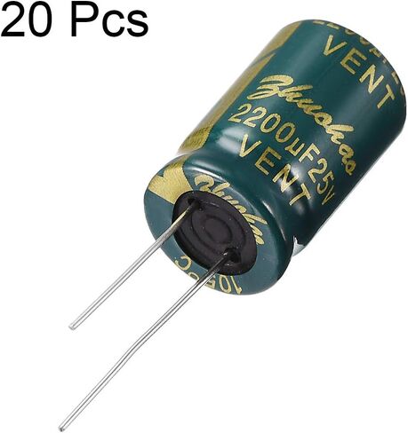 uxcell Aluminum Radial Electrolytic Capacitor Low ESR Green with 2200UF 25V 105 Celsius Life 3000H 13 X 21 Mm High Ripple Current,Low Impedance 20pcs in Saudi Arabia