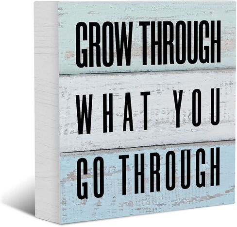 Inspirational Quote Wood Box Sign, Grow Through What You Go Wood Box Sign Block Plaque, Home Office Desk Shelf Sign Decoration 5 X 5 Inches in Saudi Arabia