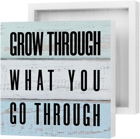 Inspirational Quote Wood Box Sign, Grow Through What You Go Wood Box Sign Block Plaque, Home Office Desk Shelf Sign Decoration 5 X 5 Inches in Saudi Arabia