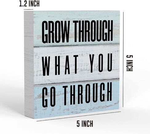 Inspirational Quote Wood Box Sign, Grow Through What You Go Wood Box Sign Block Plaque, Home Office Desk Shelf Sign Decoration 5 X 5 Inches in Saudi Arabia
