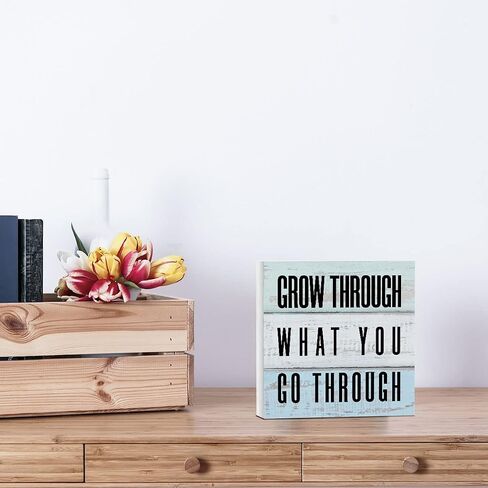 Inspirational Quote Wood Box Sign, Grow Through What You Go Wood Box Sign Block Plaque, Home Office Desk Shelf Sign Decoration 5 X 5 Inches in Saudi Arabia