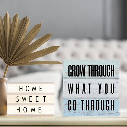 Inspirational Quote Wood Box Sign, Grow Through What You Go Wood Box Sign Block Plaque, Home Office Desk Shelf Sign Decoration 5 X 5 Inches in Saudi Arabia