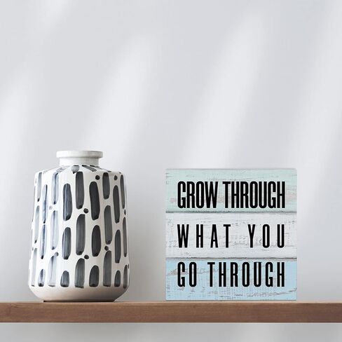 Inspirational Quote Wood Box Sign, Grow Through What You Go Wood Box Sign Block Plaque, Home Office Desk Shelf Sign Decoration 5 X 5 Inches in Saudi Arabia