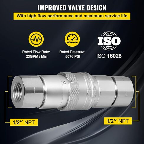 Bestauto Skid Steer Hydraulic Quick Connect 1/2" Body Hydraulic Coupler 1/2" NPT Hydraulic Coupling Quick Connect 2 Pairs Hydraulic Quick Coupler 27.6 MPa (ISO 16028) (2 Pairs) in Saudi Arabia