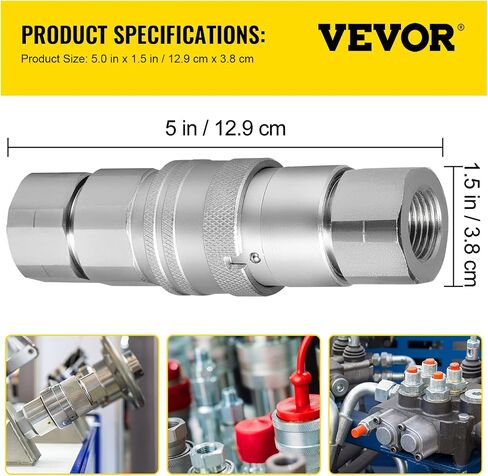 Bestauto Skid Steer Hydraulic Quick Connect 1/2" Body Hydraulic Coupler 1/2" NPT Hydraulic Coupling Quick Connect 2 Pairs Hydraulic Quick Coupler 27.6 MPa (ISO 16028) (2 Pairs) in Saudi Arabia