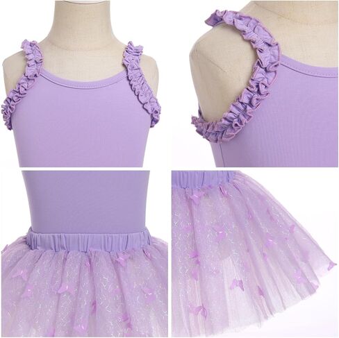 AFAVOM Girls Butterfly Ballet Dance Dress Open Backless Ballet Leotards with Butterfly Dance Tutu Skirt 2PCS Ballerina Outfit in Saudi Arabia
