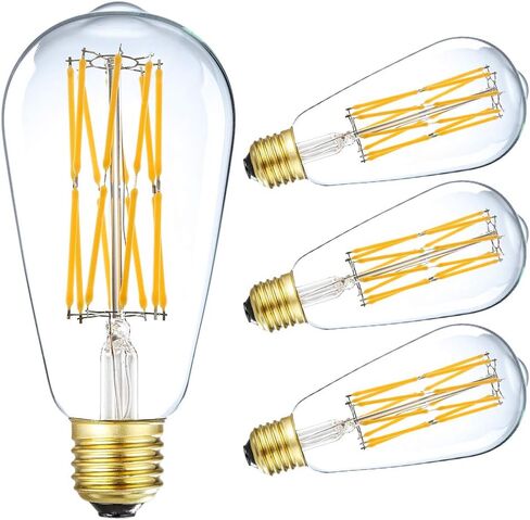 Leools Vintage LED Edison Bulb Dimmable 15W,Equivalent 120W, Antique Style ST64 LED Filament Bulbs,1300 Lumen,2700K Soft Warm White, E26 Base,4 Pack. in Saudi Arabia