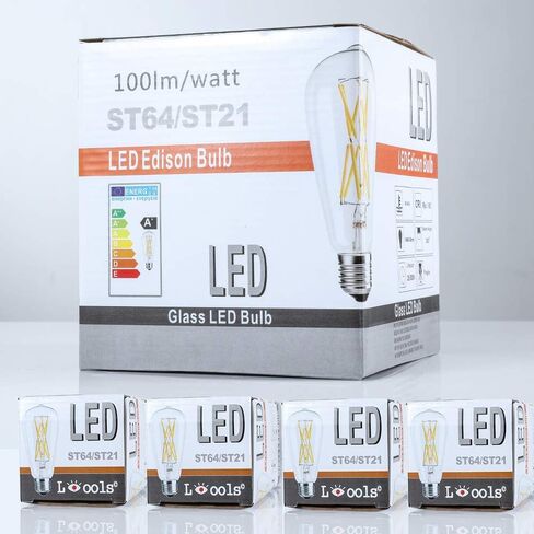 Leools Vintage LED Edison Bulb Dimmable 15W,Equivalent 120W, Antique Style ST64 LED Filament Bulbs,1300 Lumen,2700K Soft Warm White, E26 Base,4 Pack. in Saudi Arabia