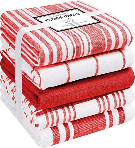 Cotton Clinic Assorted Kitchen Towels 5 Pack – Soft Absorbent Quick Drying Table & Kitchen Linen - Dish Towels, Dish Cloths, Tea Towels and Cleaning Towels with Hanging Loop – 16x28 / Grey White in Saudi Arabia