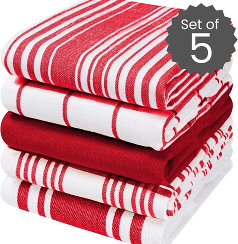 Cotton Clinic Assorted Kitchen Towels 5 Pack – Soft Absorbent Quick Drying Table & Kitchen Linen - Dish Towels, Dish Cloths, Tea Towels and Cleaning Towels with Hanging Loop – 16x28 / Grey White in Saudi Arabia