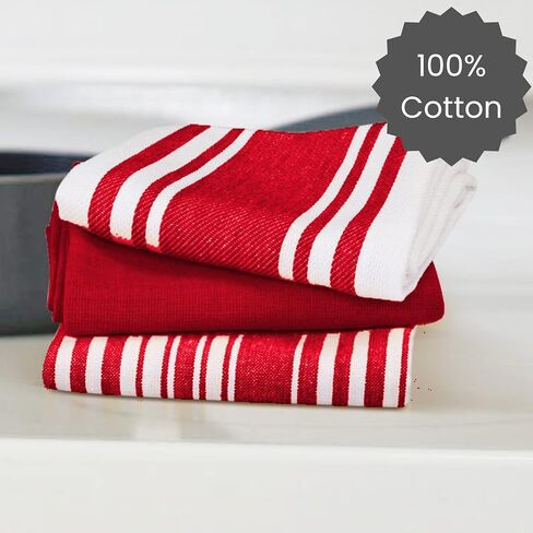 Cotton Clinic Assorted Kitchen Towels 5 Pack – Soft Absorbent Quick Drying Table & Kitchen Linen - Dish Towels, Dish Cloths, Tea Towels and Cleaning Towels with Hanging Loop – 16x28 / Grey White in Saudi Arabia