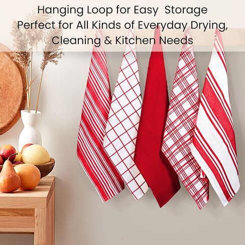 Cotton Clinic Assorted Kitchen Towels 5 Pack – Soft Absorbent Quick Drying Table & Kitchen Linen - Dish Towels, Dish Cloths, Tea Towels and Cleaning Towels with Hanging Loop – 16x28 / Grey White in Saudi Arabia