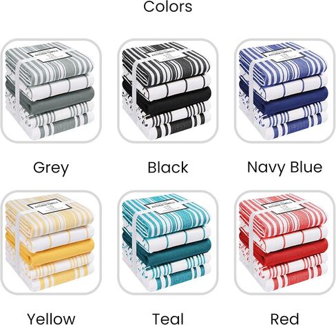 Cotton Clinic Assorted Kitchen Towels 5 Pack – Soft Absorbent Quick Drying Table & Kitchen Linen - Dish Towels, Dish Cloths, Tea Towels and Cleaning Towels with Hanging Loop – 16x28 / Grey White in Saudi Arabia