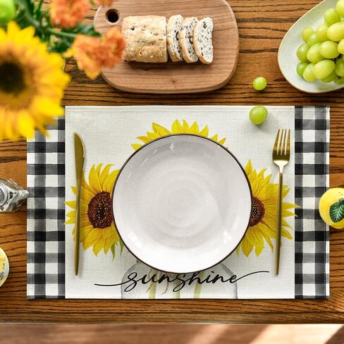 Artoid Mode Buffalo Plaid Sunflower Sunshine Vase مجموعة من 4 مفارش طاولة زنبركية مقاس 12 × 18 بوصة لتزيين حفلات المطبخ وتناول الطعام in Saudi Arabia