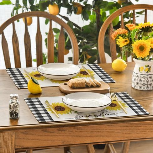 Artoid Mode Buffalo Plaid Sunflower Sunshine Vase مجموعة من 4 مفارش طاولة زنبركية مقاس 12 × 18 بوصة لتزيين حفلات المطبخ وتناول الطعام in Saudi Arabia