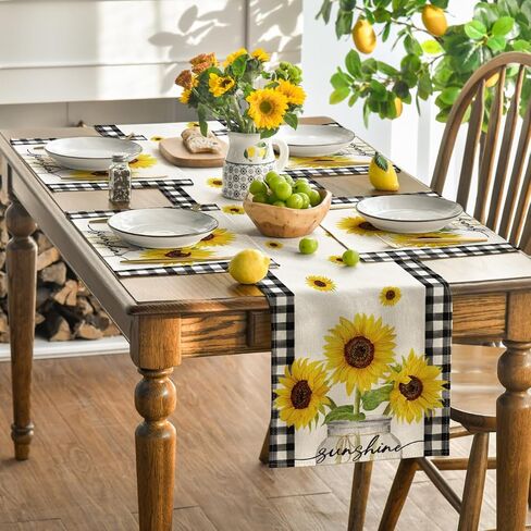 Artoid Mode Buffalo Plaid Sunflower Sunshine Vase مجموعة من 4 مفارش طاولة زنبركية مقاس 12 × 18 بوصة لتزيين حفلات المطبخ وتناول الطعام in Saudi Arabia