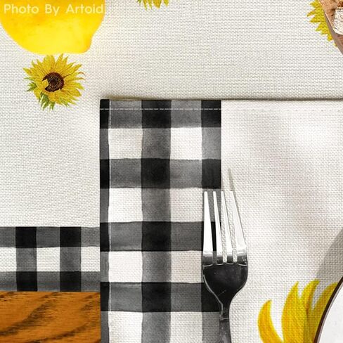 Artoid Mode Buffalo Plaid Sunflower Sunshine Vase مجموعة من 4 مفارش طاولة زنبركية مقاس 12 × 18 بوصة لتزيين حفلات المطبخ وتناول الطعام in Saudi Arabia