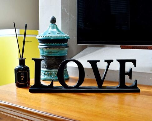 Black Wood Blessed Cut-Out Block Letters Standing Tabletop Sign for Home Decor, Wooden Black Block Letters Blessed Wall Decor Rustic Free Standing Words Home Decoration 16''L in Saudi Arabia