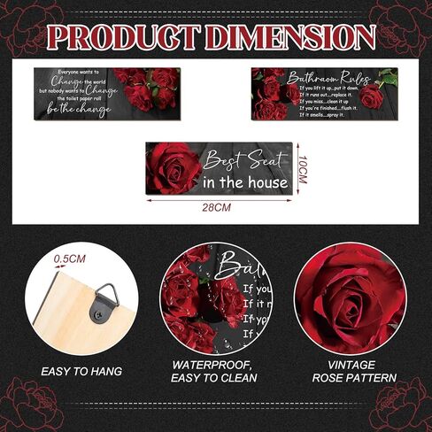 3 Pieces Everyone Wants to Change the World Bathroom Signs Funny Bathroom Wall Art Be The Change Bathroom Rules Wall Pediments Red Rose Floral Wooden Hanging Decor in Saudi Arabia