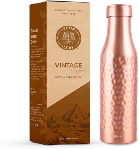 Copper Water Bottle, 32.5 Oz, (950 ML) Vintage Hammer design,Handcrafted Ayurvedic Copper Water Bottle, Certified Pure Copper Water Bottle Vessel, Large (4-8 cups) in Saudi Arabia