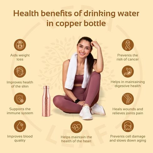 Copper Water Bottle, 32.5 Oz, (950 ML) Vintage Hammer design,Handcrafted Ayurvedic Copper Water Bottle, Certified Pure Copper Water Bottle Vessel, Large (4-8 cups) in Saudi Arabia