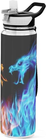 senya Blue and Red Fiery Dragon Sport Water Bottle with Straw Tritan Clear Bottle for Outdoor Gym Travel in Saudi Arabia