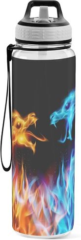 senya Blue and Red Fiery Dragon Sport Water Bottle with Straw Tritan Clear Bottle for Outdoor Gym Travel in Saudi Arabia