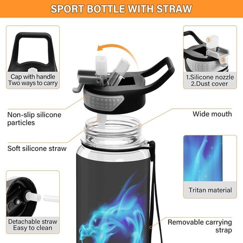 senya Blue and Red Fiery Dragon Sport Water Bottle with Straw Tritan Clear Bottle for Outdoor Gym Travel in Saudi Arabia