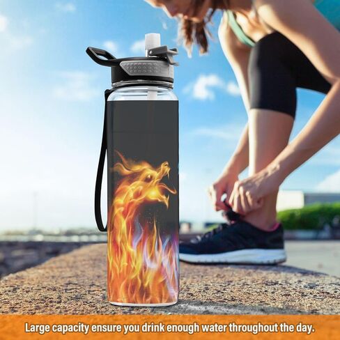 senya Blue and Red Fiery Dragon Sport Water Bottle with Straw Tritan Clear Bottle for Outdoor Gym Travel in Saudi Arabia