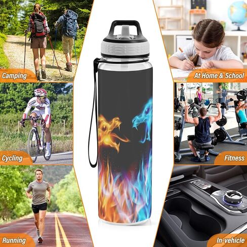 senya Blue and Red Fiery Dragon Sport Water Bottle with Straw Tritan Clear Bottle for Outdoor Gym Travel in Saudi Arabia