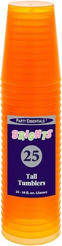Party Essentials Hard Plastic 10-Ounce Party Cups and Tall Tumblers, Neon Orange, 25-Count in Kuwait
