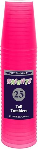 Party Essentials Hard Plastic 10-Ounce Party Cups and Tall Tumblers, Neon Orange, 25-Count in Kuwait