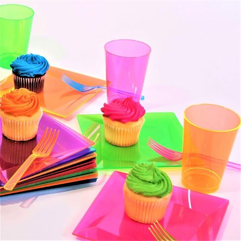 Party Essentials Hard Plastic 10-Ounce Party Cups and Tall Tumblers, Neon Orange, 25-Count in Kuwait