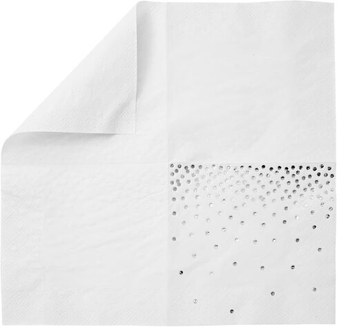 100-Pack Confetti Foil Silver Cocktail Napkins, 3-Ply Disposable Polka Dot Beverage Napkins for Wedding Reception, Bridal Shower, Birthday Party Supplies (5x5 In) in Saudi Arabia