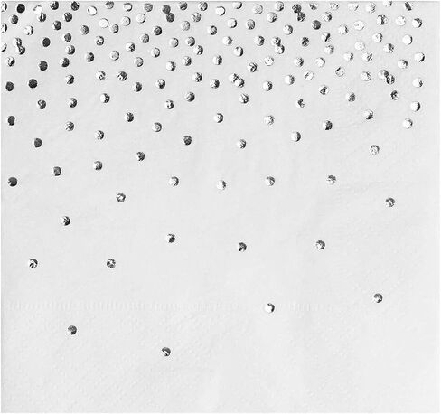 100-Pack Confetti Foil Silver Cocktail Napkins, 3-Ply Disposable Polka Dot Beverage Napkins for Wedding Reception, Bridal Shower, Birthday Party Supplies (5x5 In) in Saudi Arabia