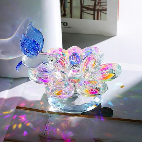 YWHL Colorful Crystal Flower with Blue Hummingbird Figurine, Handmade Hummingbird Gifts for Women on Birthday Valentines Christmas, Glass Flower Hummingbird Figurine Wedding Home Party Decorations in Kuwait