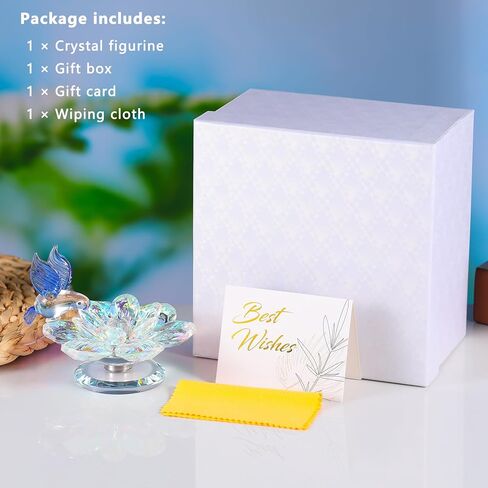 YWHL Colorful Crystal Flower with Blue Hummingbird Figurine, Handmade Hummingbird Gifts for Women on Birthday Valentines Christmas, Glass Flower Hummingbird Figurine Wedding Home Party Decorations in Kuwait