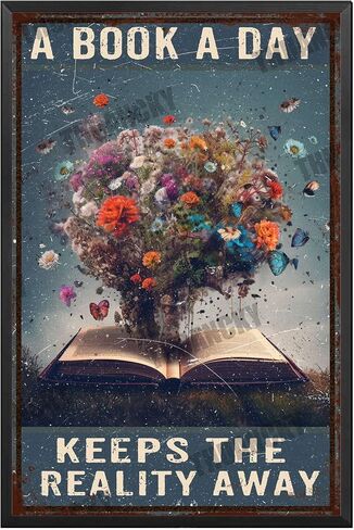 Metal Hanging Sign A Book A Day Keeps The Reality Away Tin Signs Retro Funny Vintage Decor for Family Bar Restaurant Cafe Wall Decoration Bathroom 8x12inch in Saudi Arabia