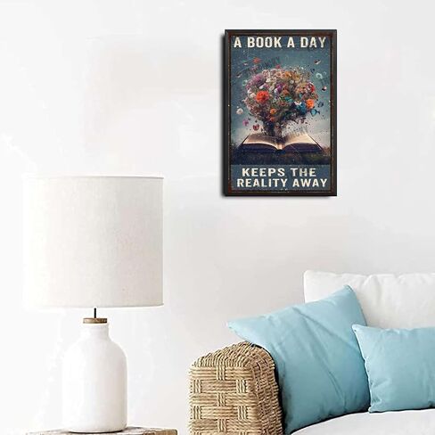Metal Hanging Sign A Book A Day Keeps The Reality Away Tin Signs Retro Funny Vintage Decor for Family Bar Restaurant Cafe Wall Decoration Bathroom 8x12inch in Saudi Arabia