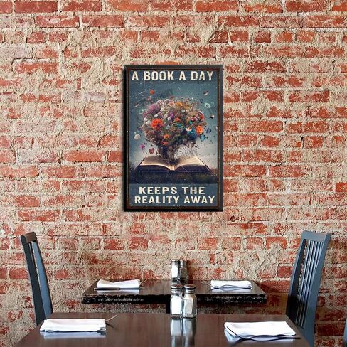 Metal Hanging Sign A Book A Day Keeps The Reality Away Tin Signs Retro Funny Vintage Decor for Family Bar Restaurant Cafe Wall Decoration Bathroom 8x12inch in Saudi Arabia
