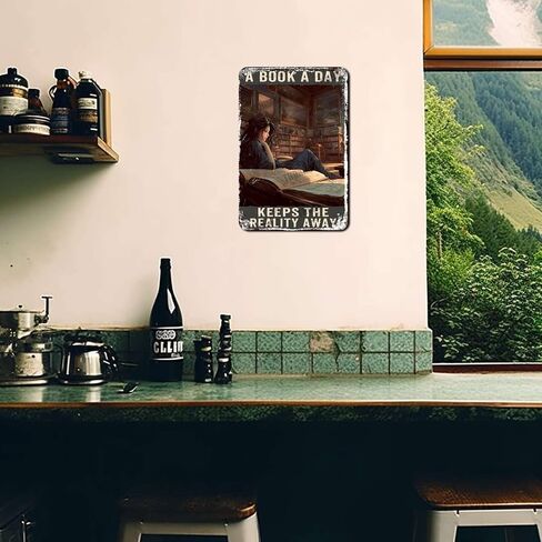 Metal Hanging Sign A Book A Day Keeps The Reality Away Tin Signs Retro Funny Vintage Decor for Family Bar Restaurant Cafe Wall Decoration Bathroom 8x12inch in Saudi Arabia