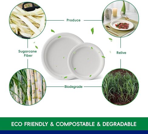 JOLLY CHEF Compostable Heavy Duty Plates 7 inch and 9 inch [120 Pack] Eco-Friendly Disposable Paper Plates Bagasse Biodegradable Sugarcane Fibers Round Plates Bulk for Party Dinner(White) in Saudi Arabia