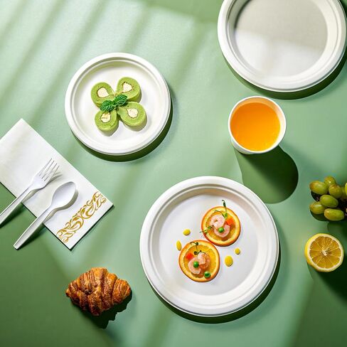 JOLLY CHEF Compostable Heavy Duty Plates 7 inch and 9 inch [120 Pack] Eco-Friendly Disposable Paper Plates Bagasse Biodegradable Sugarcane Fibers Round Plates Bulk for Party Dinner(White) in Saudi Arabia