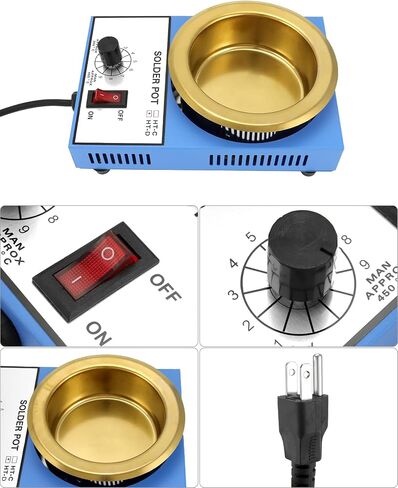 QWORK Solder Pot, 150W 110V, 50mm Soldering Bath Titanium Plate, Capacity 500g 200-450°c,Include Extra 50mm pot& Solder Paste Scraper for Welding and Soldering Bath in Saudi Arabia